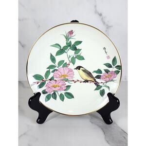 Satsuma White Eyed Warbler Plate Wall Decor 7 1/2" The Flowering Of Spring Japan